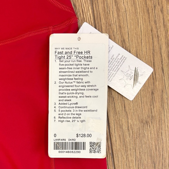 NWT Lululemon Fast And Free High Rise Tight 25" In Dark Red Size 0 - Picture 6 of 8